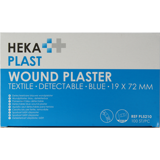 Hekaplast detectable plaster 19x72mm, pack of 100, adhesive bandages with visible indicators for easy detection and wound protection