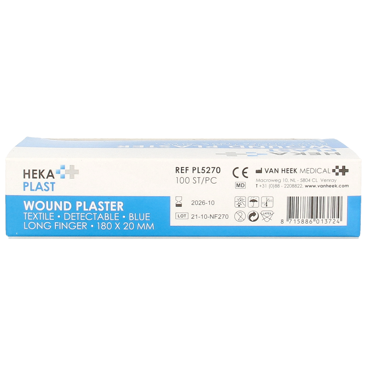 Hekaplast Vingerpleister detectable 180 x 20 mm, adhesive bandages for finger injuries, HACCP compliant, 100 pieces.
