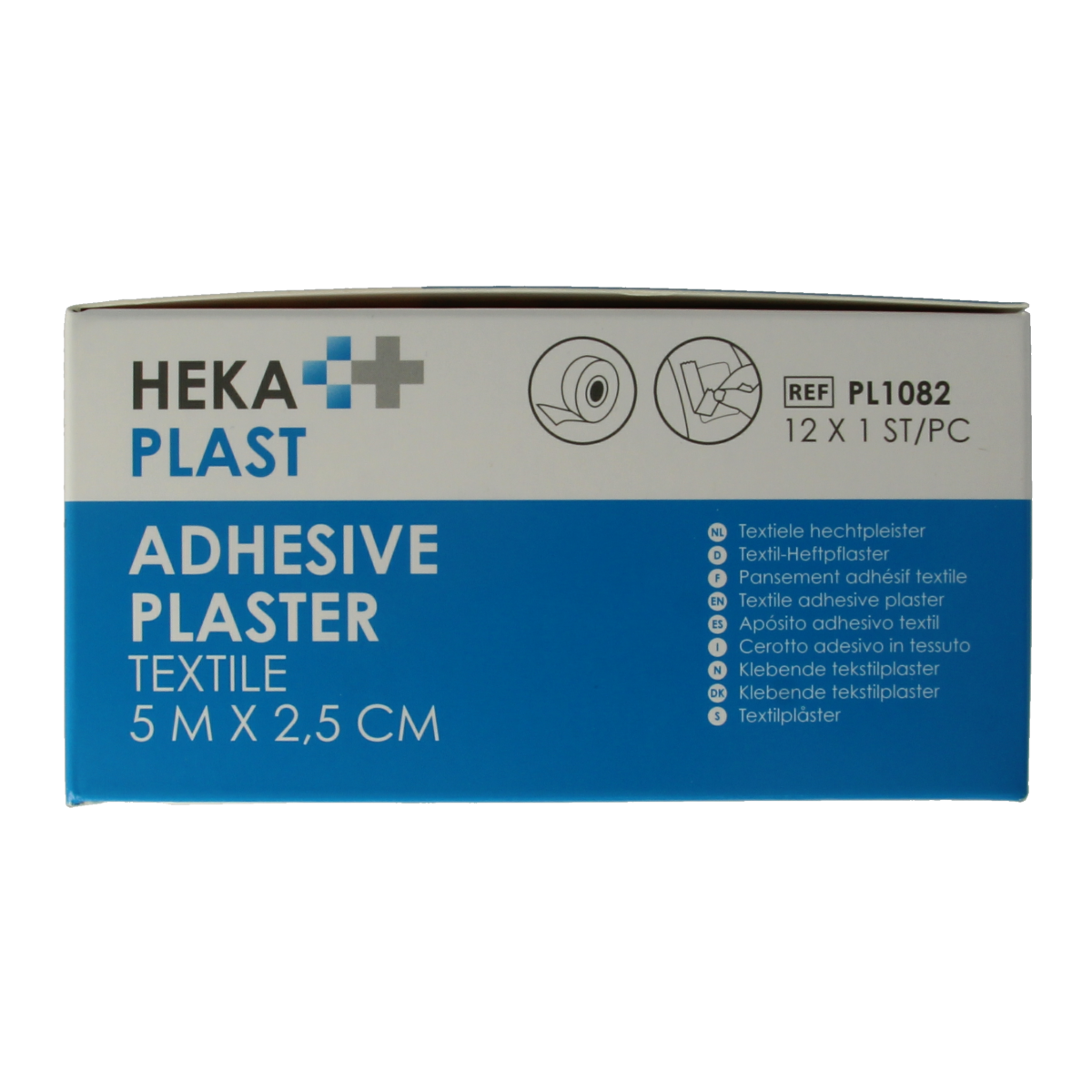 Hekaplast Hechtpleister textiel fabric adhesive bandages, 5x2.5cm, pack of 12, for wound protection and healing.