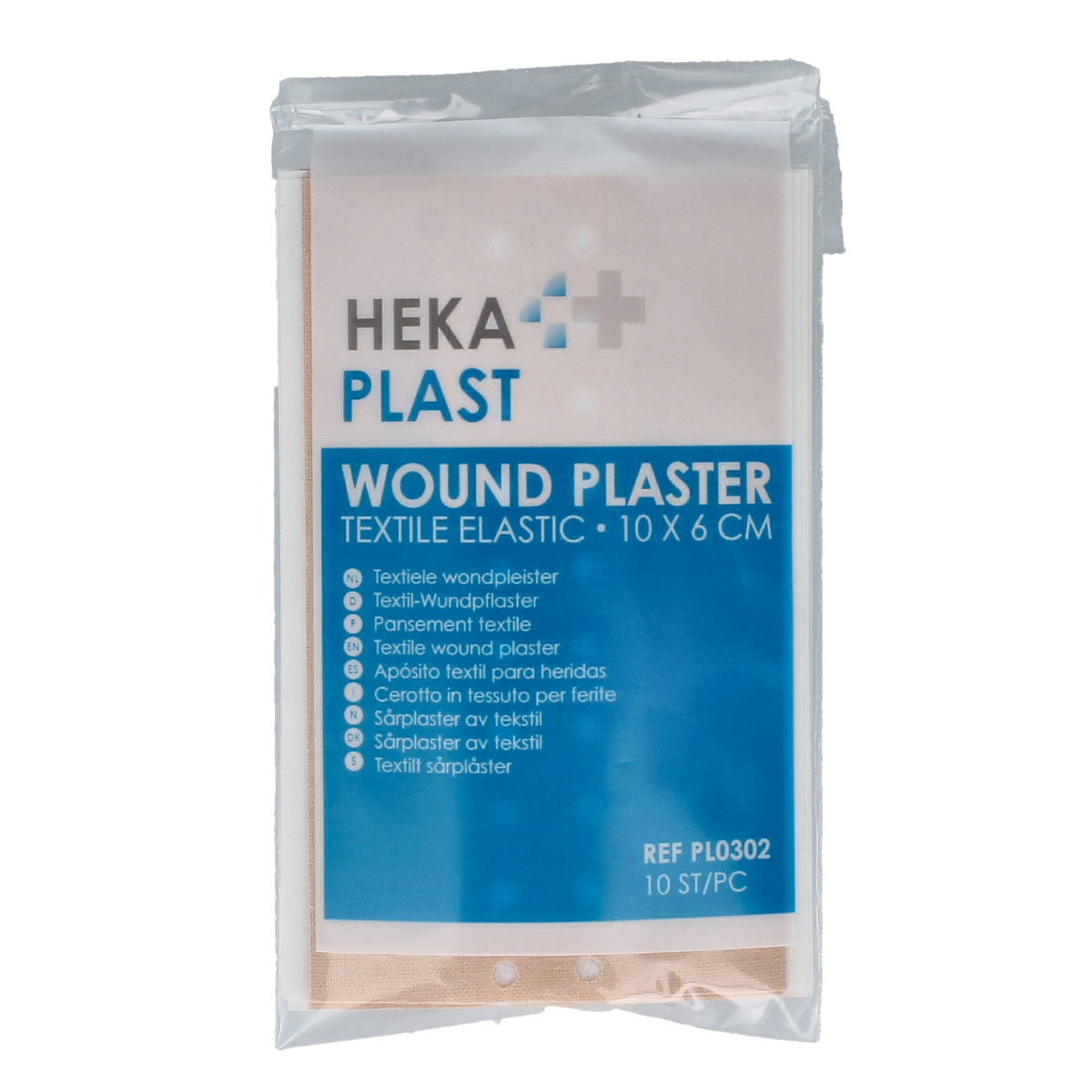 Heka Wondpleister 10cm x 6cm pack of 10, adhesive bandages and tape for wound care, with skin-friendly material.