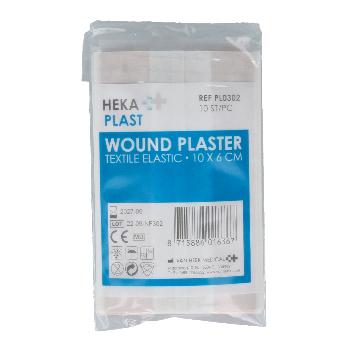 Heka Wondpleister 10cm x 6cm, pack of 10 adhesive bandages, suitable for wound care and minor injuries.