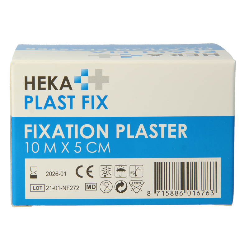 Hekaplast Fix adhesive bandage roll, 10 x 5 cm, sterile wound dressing tape for first aid and wound care.