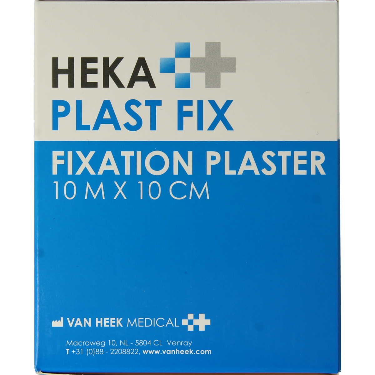 Hekaplast Fix adhesive bandage 10m x 10cm with protective pad, sterile medical tape for wound care, in a roll.