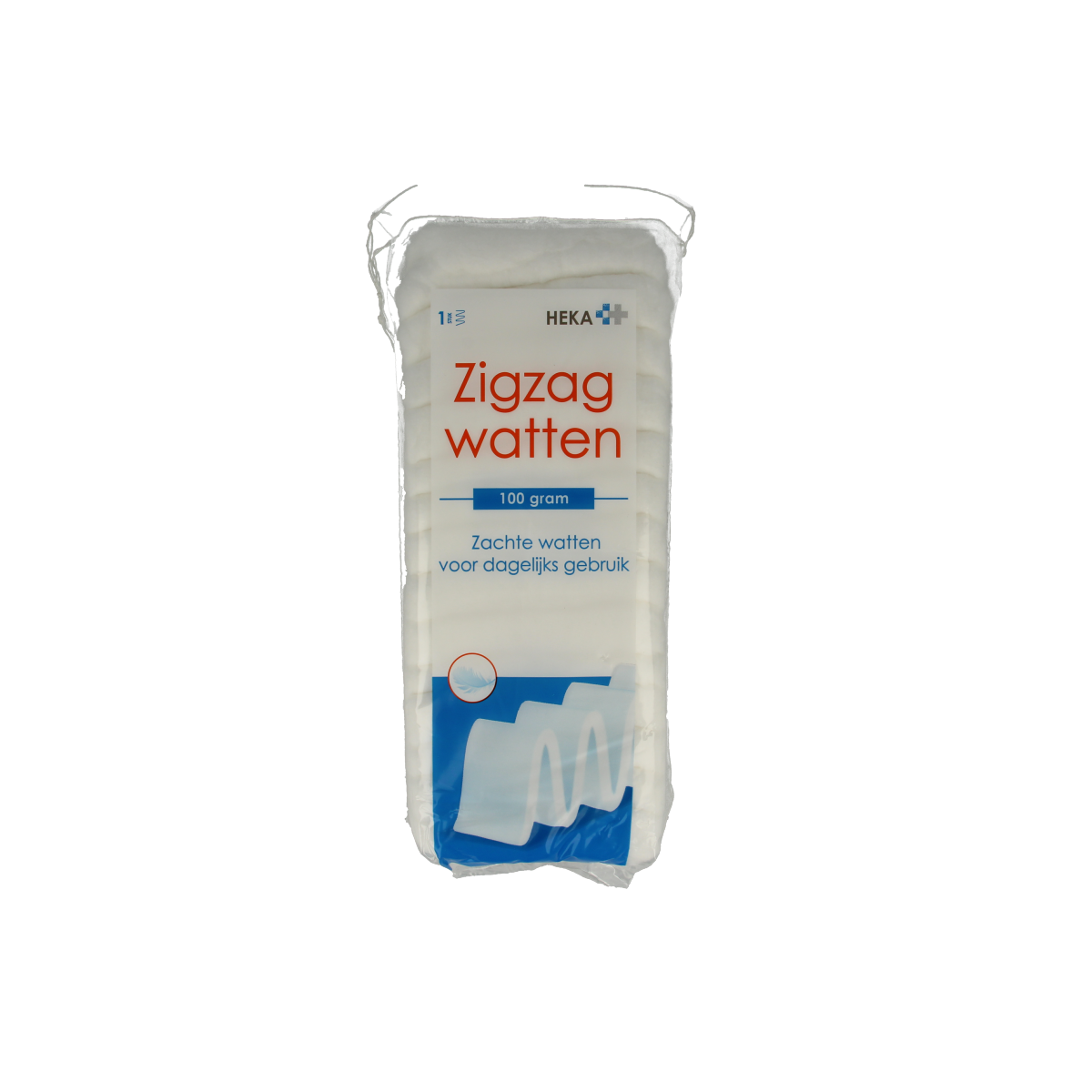 Heka Verbandwatten ZZ 100 grams, sterile medical cotton wool for wound care, shown in a close-up image.