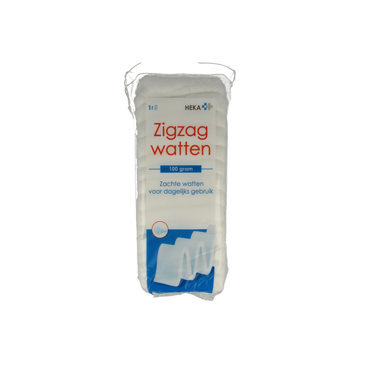 Heka Verbandwatten ZZ 100 grams, sterile medical cotton wool for wound care, shown in a close-up image.