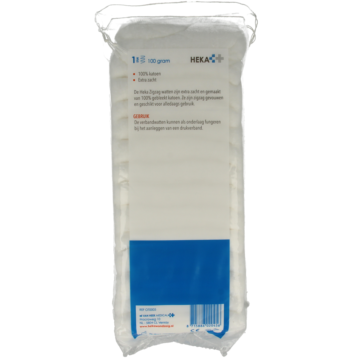 Heka Verbandwatten ZZ 100g, sterile cotton wool for medical and wound care, white and fluffy in appearance.