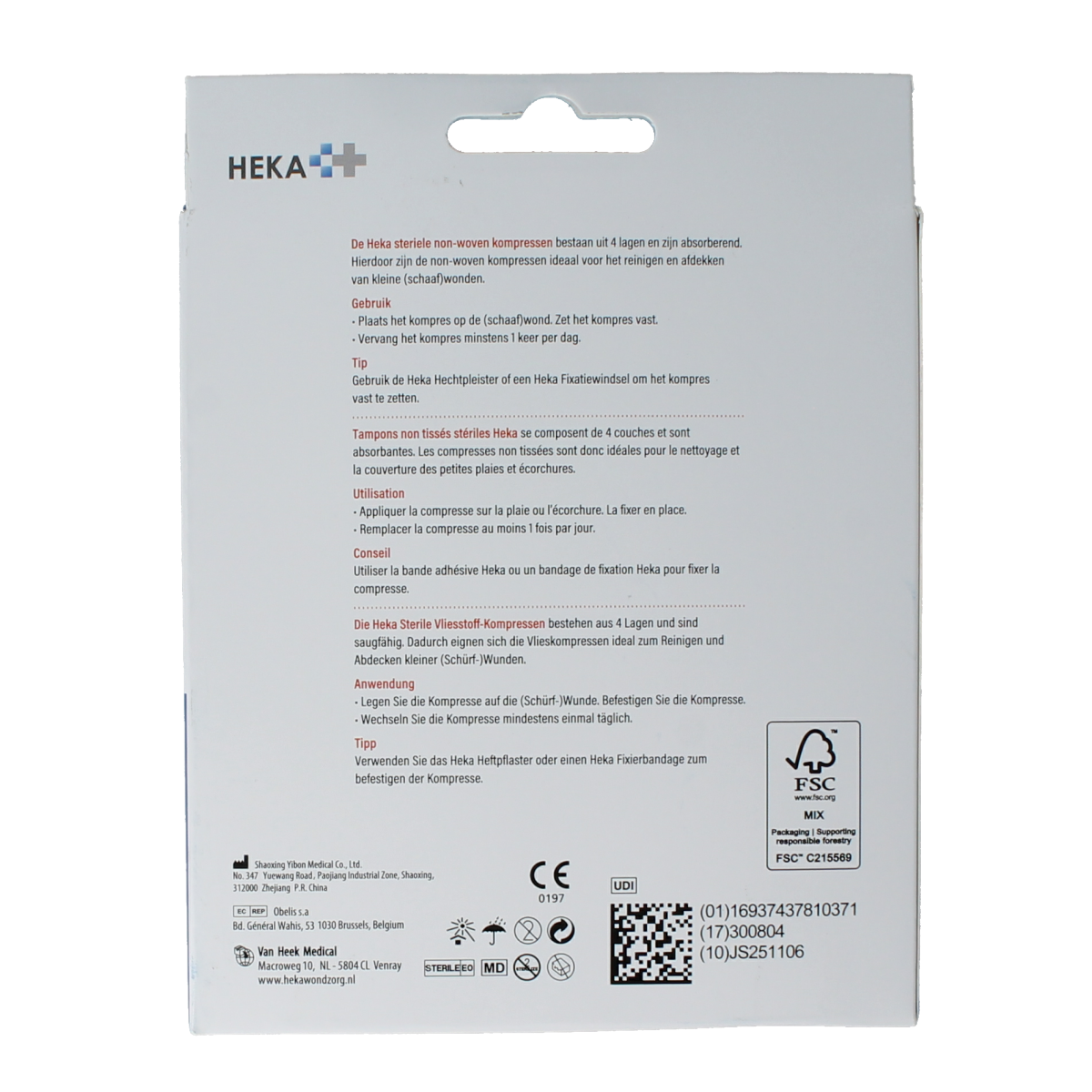 Heka Klein non-woven compression bandages, 10x10cm, pack of 10, suitable for wound dressing and support.