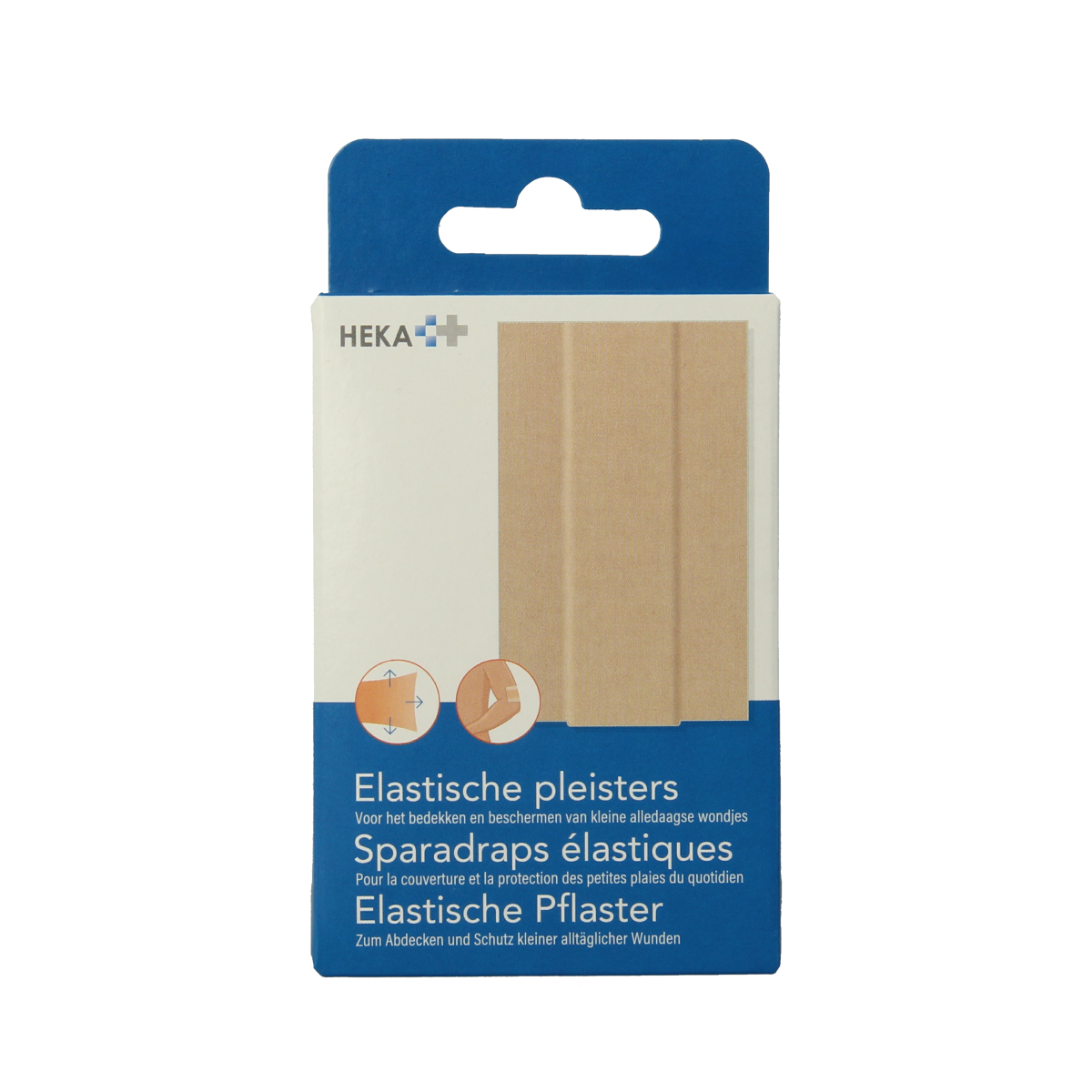 Heka elastische pleister 10x6cm, pack of 10, flexible adhesive bandage for wound care, shown on a white background.