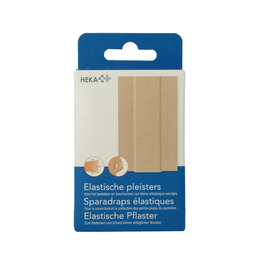 Heka elastische pleister 10x6cm, pack of 10, flexible adhesive bandage for wound care, shown on a white background.