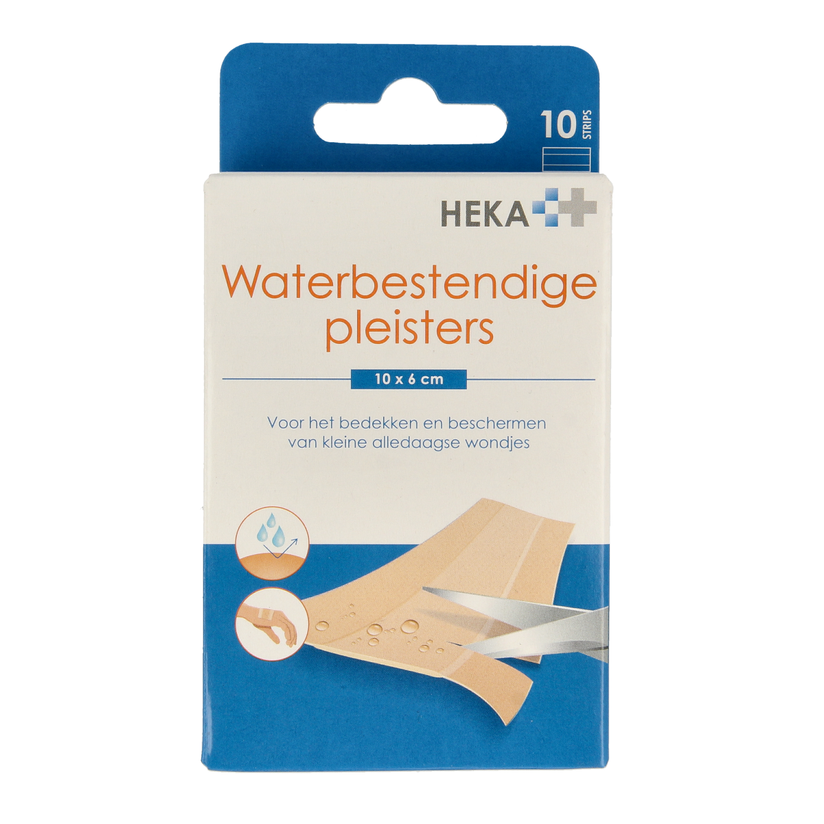 Heka water-resistant adhesive bandages, 10 x 6 cm, pack of 10, suitable for wound care and moisture protection.