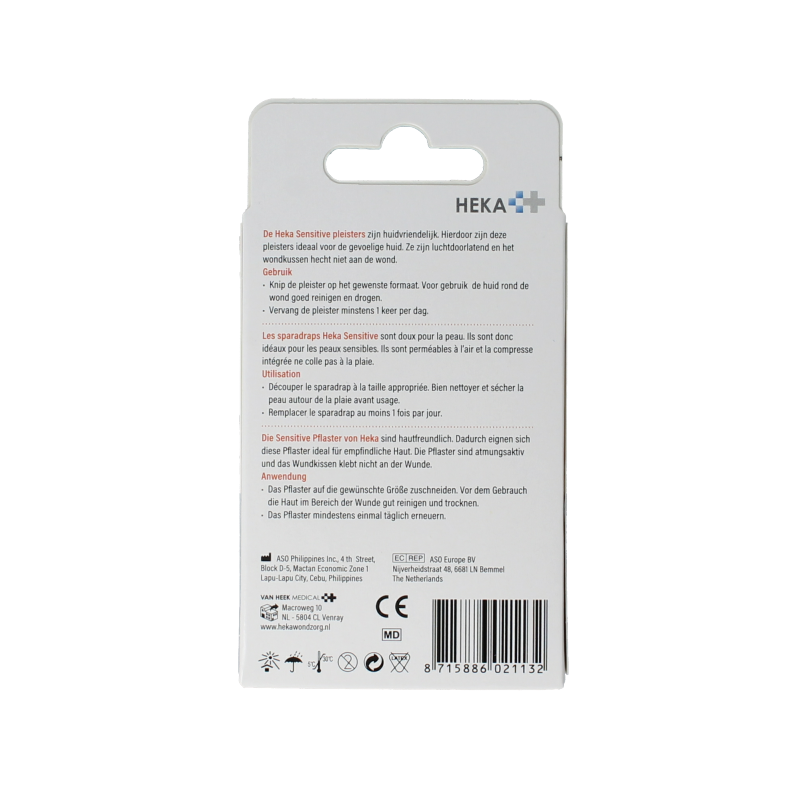 Heka Klein sensitive wound plaster pack with 10 adhesive bandages, 10 x 6 cm, suitable for gentle skin protection.