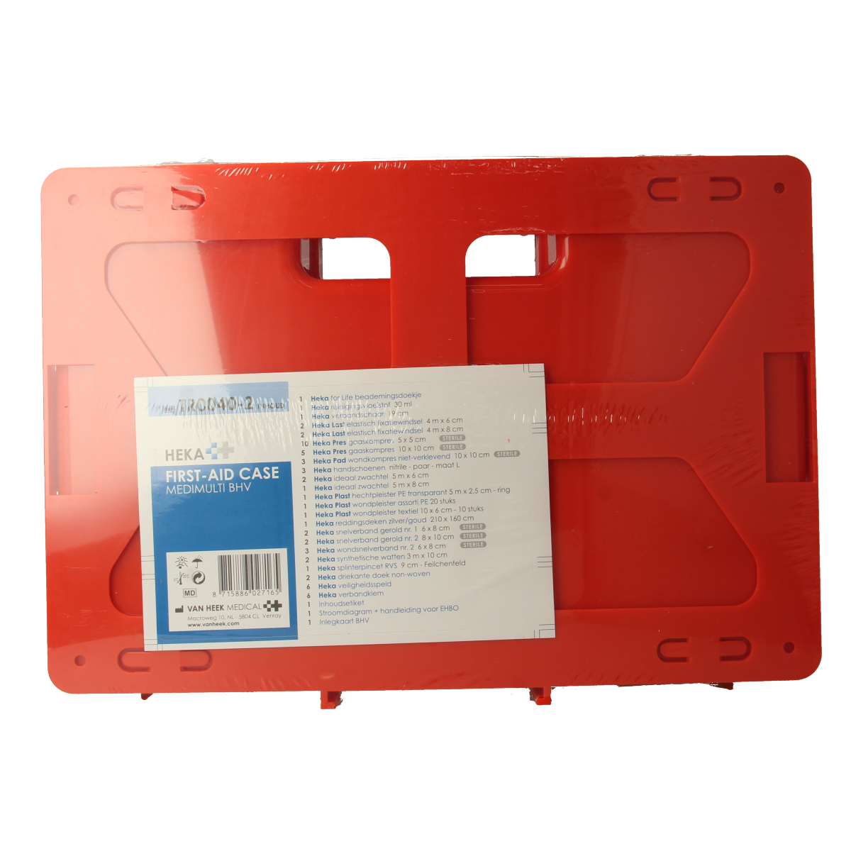 Heka Verbandkoffer medimulti BHV first aid kit with bandages and medical supplies, compact emergency first aid set.
