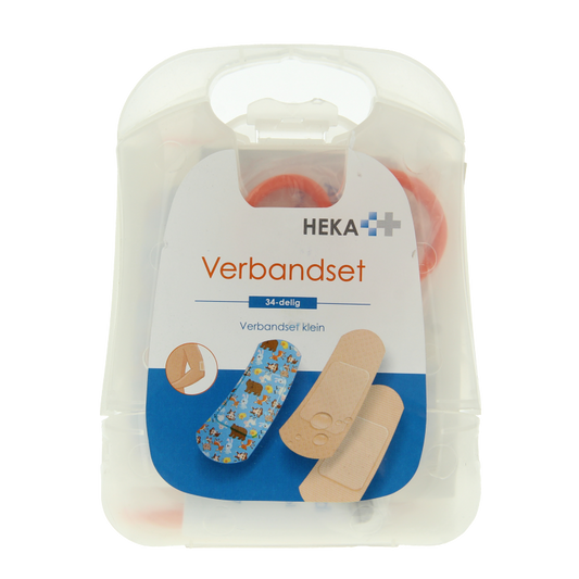 Heka klein Verbandset with first aid supplies including bandages and antiseptic in a compact kit for emergency use