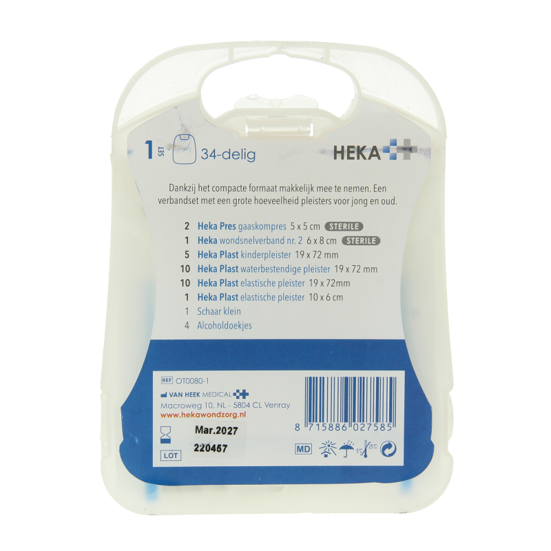 Heka klein Verbandset EHBO set with bandages, gauze, and first aid supplies for minor injuries.