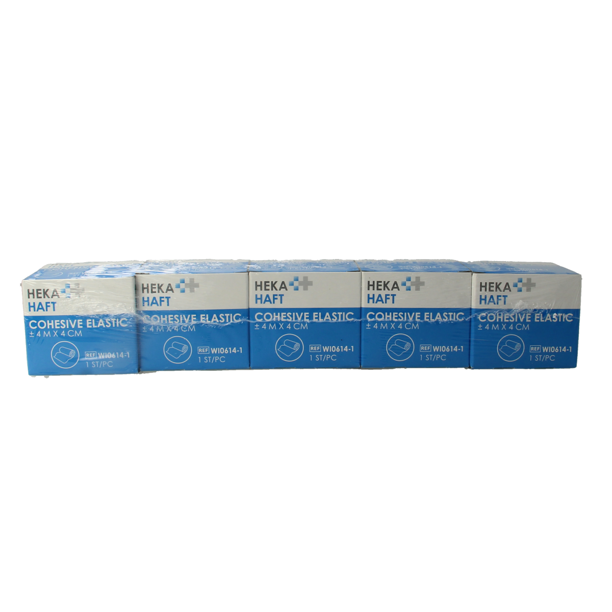 Hekahaft Cohesive windsel 4m x 4cm, beige adhesive bandage tape for secure wound support, shown in a roll.