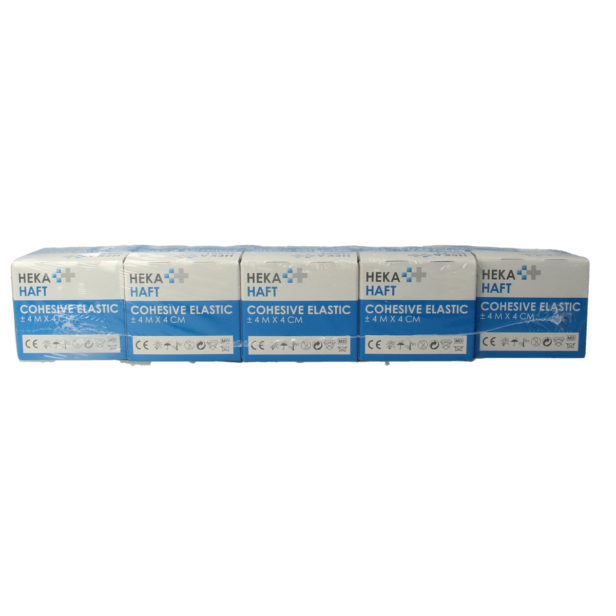 Hekahaft Cohesive windsel 4m x 4cm, adhesive medical bandage in a roll, used for securing dressings and support.