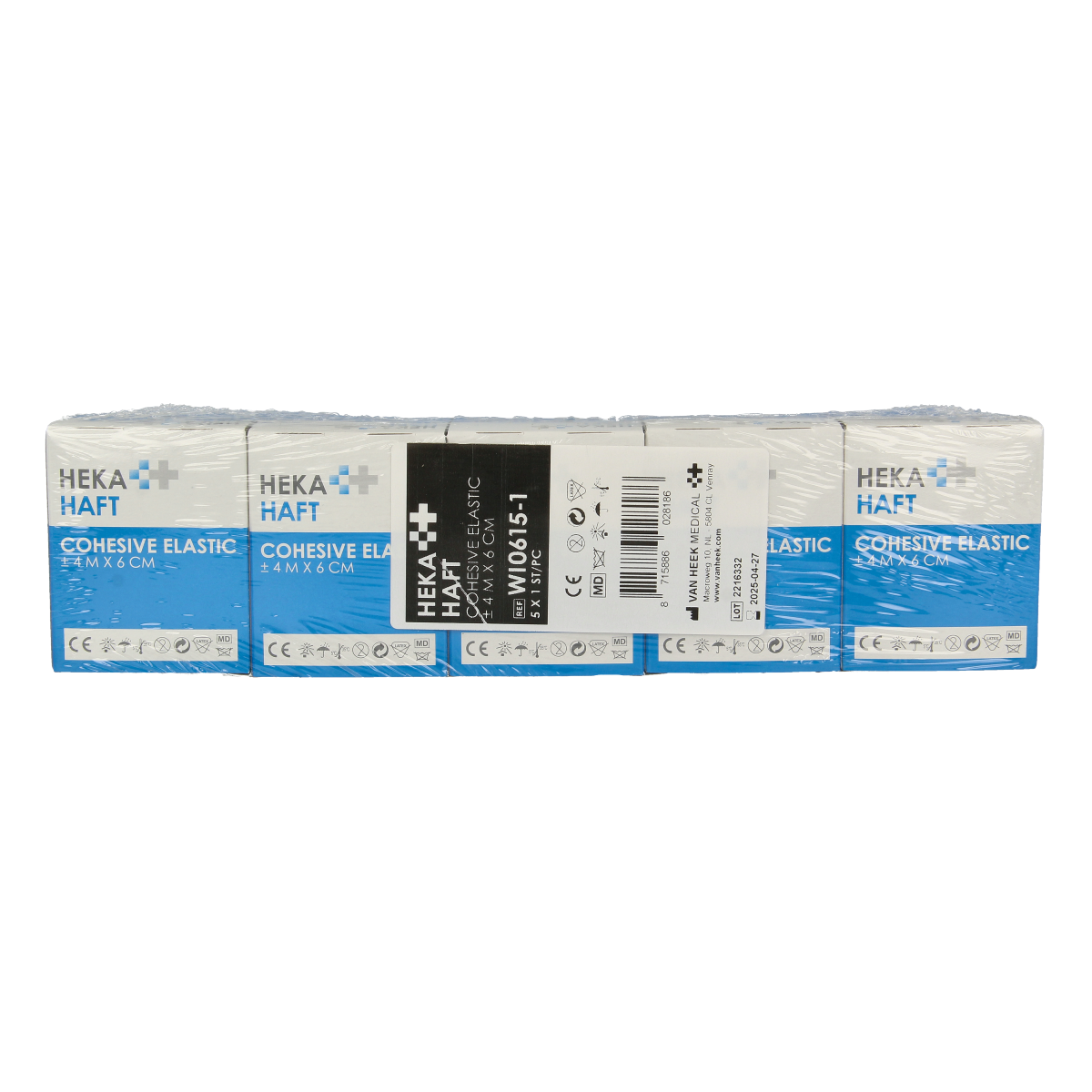 Hekahaft cohesive windsel bandage 4m x 6cm, pack of 5, medical elastic wound wraps with strong adhesive properties.