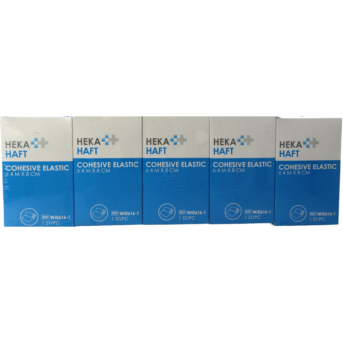 Hekahaft cohesive windsel 4m x 8cm, set of 5, soft elastic bandages for wrapping and support.