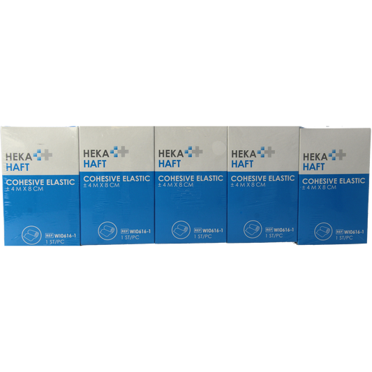 Hekahaft cohesive windsel 4m x 8cm, set of 5, soft elastic bandages for wrapping and support.