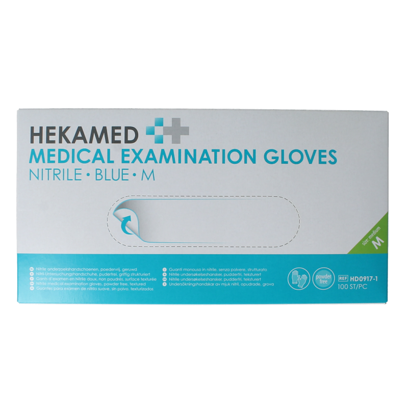 Heka Hekamed soft nitrile medical gloves in size M, 100-pack, protective gloves for healthcare and medical use.