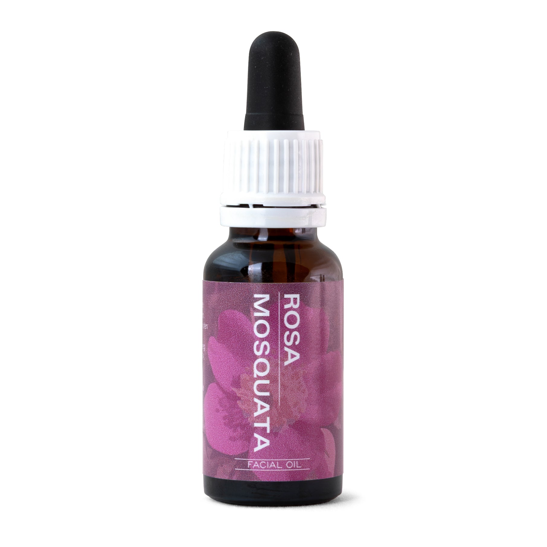 Enra Rosa Mosqueta olie 20ml bottle, natural body skincare product, golden-colored oil in a clear glass bottle.