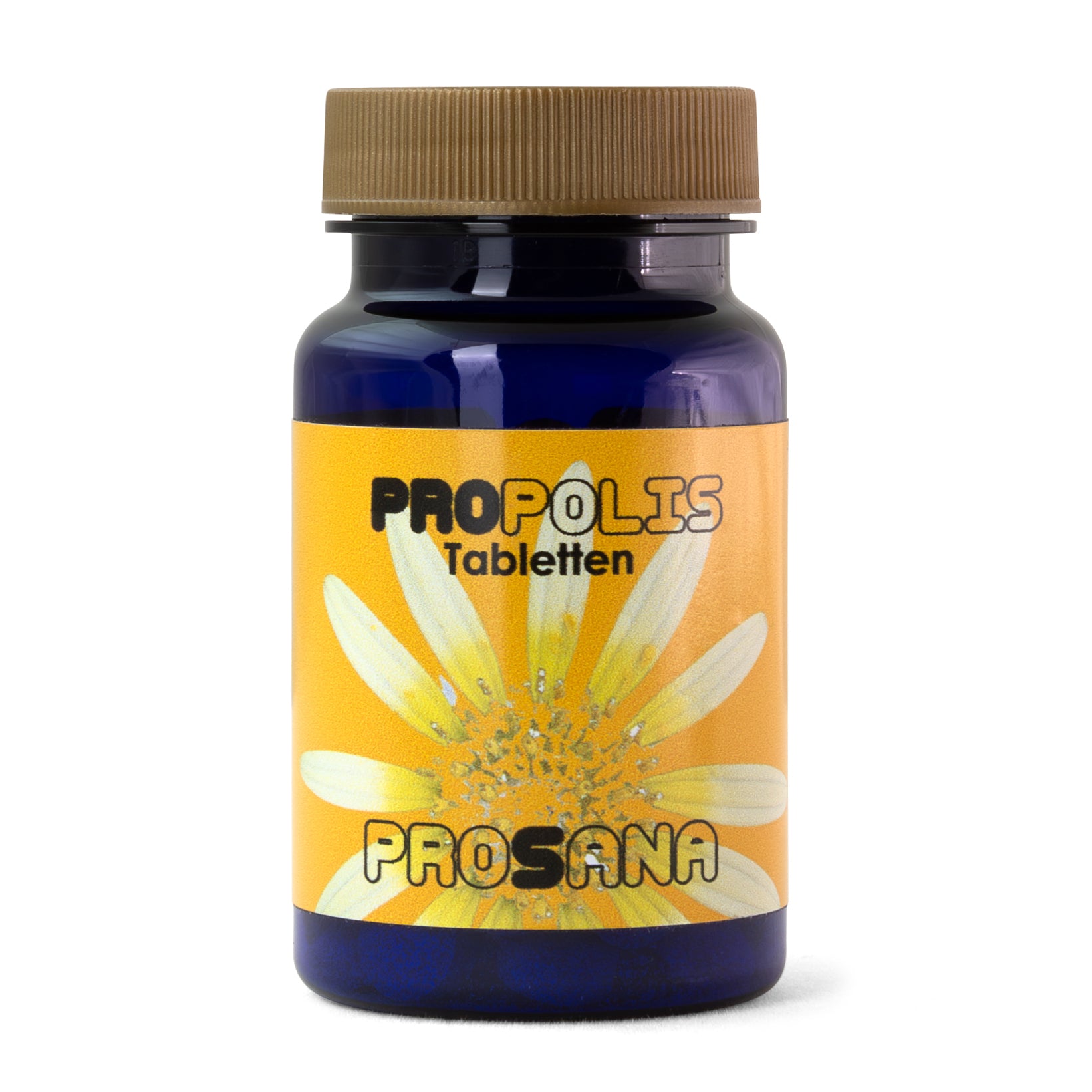 Prosana Propolis 50mg tablets, natural supplement in a blister pack, showcasing the packaging and tablets.