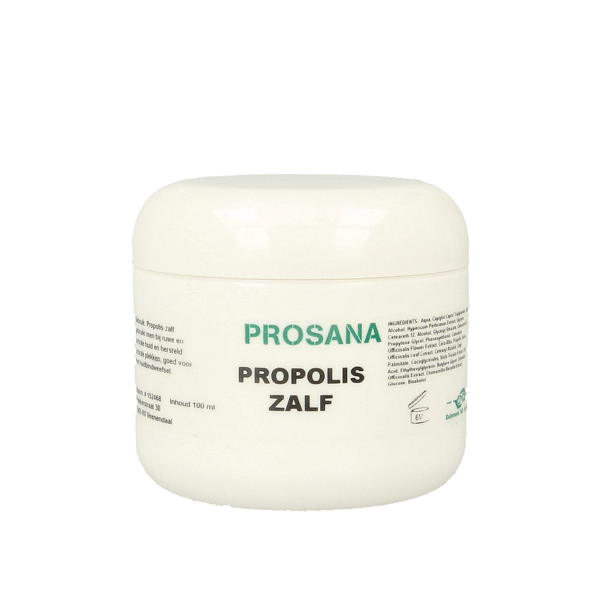 Prosana Propolis Zalf in 100ml tube, a natural body care product with propolis for skin soothing and healing.