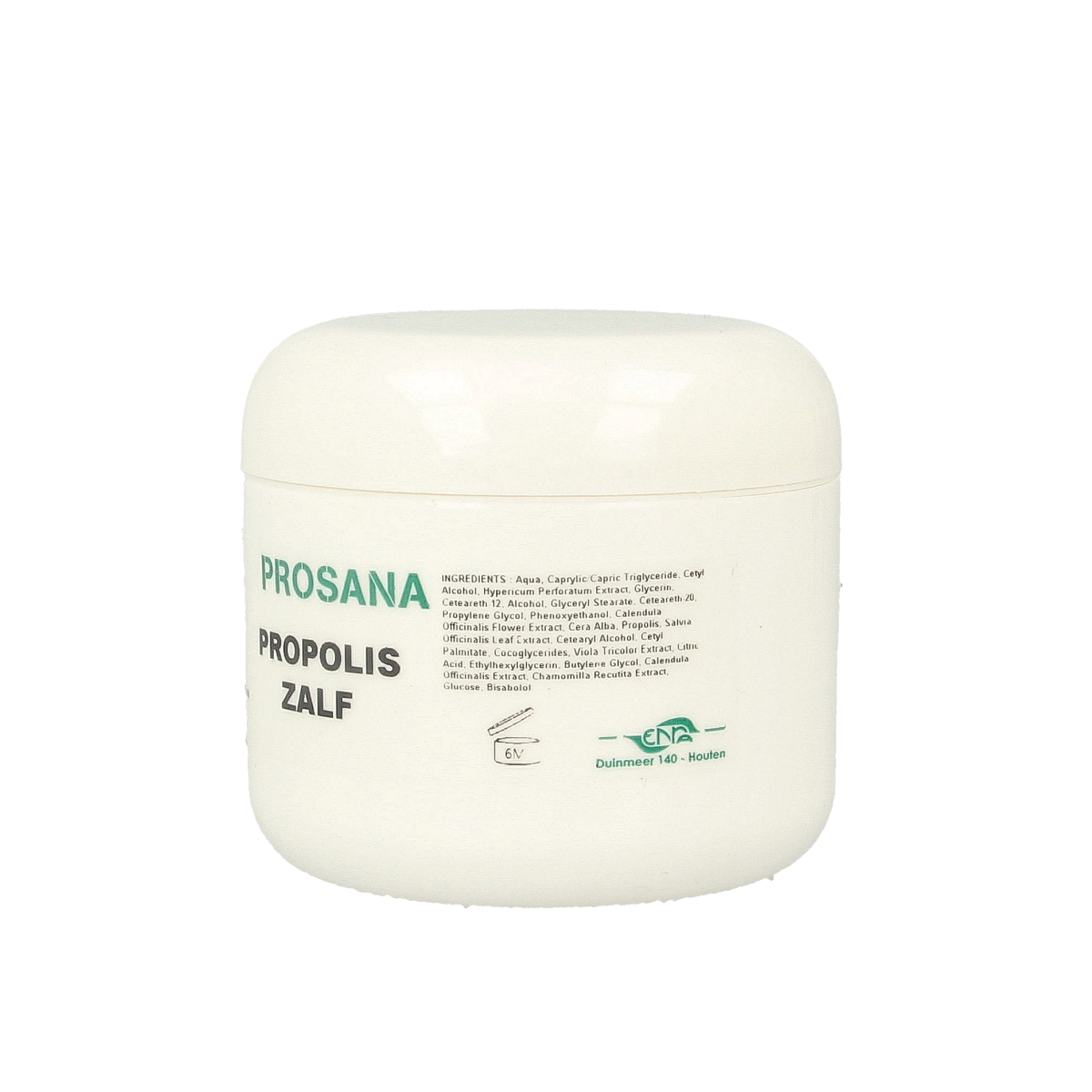 Prosana Propolis zalf in 100ml tube, a natural body care product with a green and white packaging design.