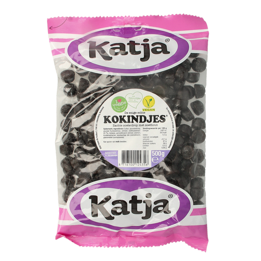 Katja Kokindjes snoepgoed in 500g zakje, colorful soft candies with a sweet and chewy texture, displayed in a clear bag.