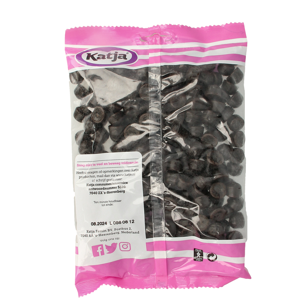 Katja Snoepgoed zakje containing 500 grams of colorful, assorted candy from the Katja brand.