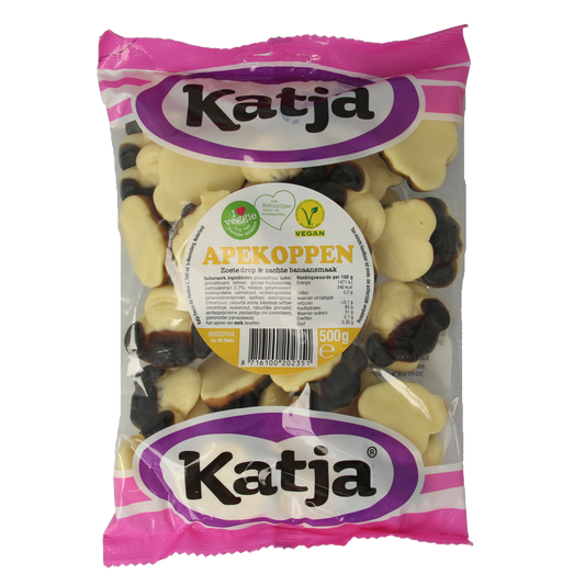 Katja Apenkoppen snoepgoed in 500g bag, colorful gummy ape-shaped candies from the Katja brand.