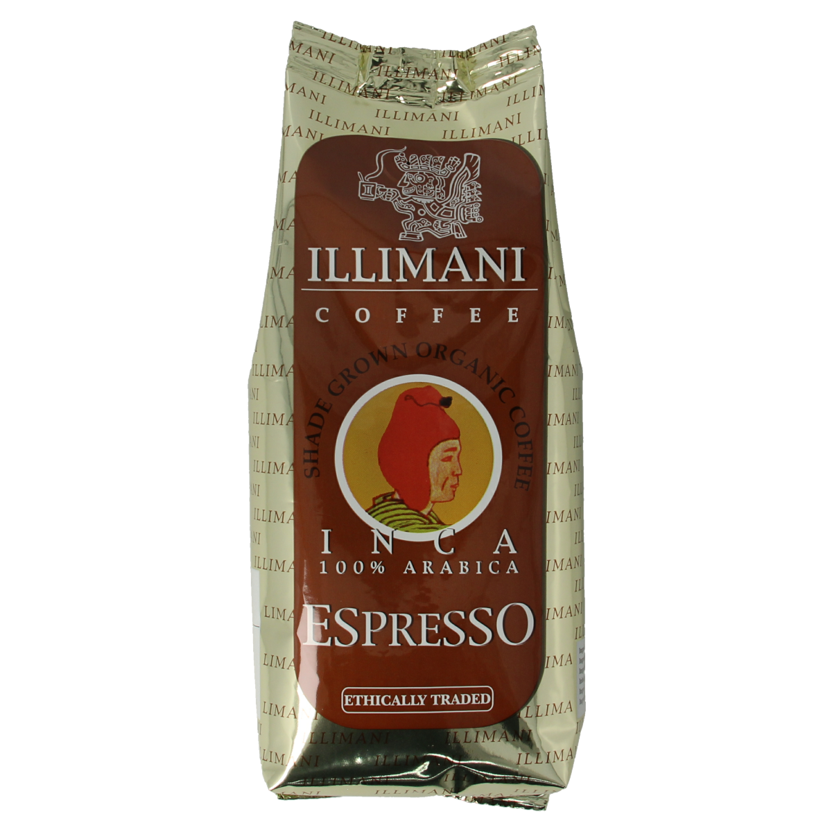 Illimani Inca espresso bio coffee pack, 250g, organic coffee in a sealed bag, ideal for brewing rich espresso.