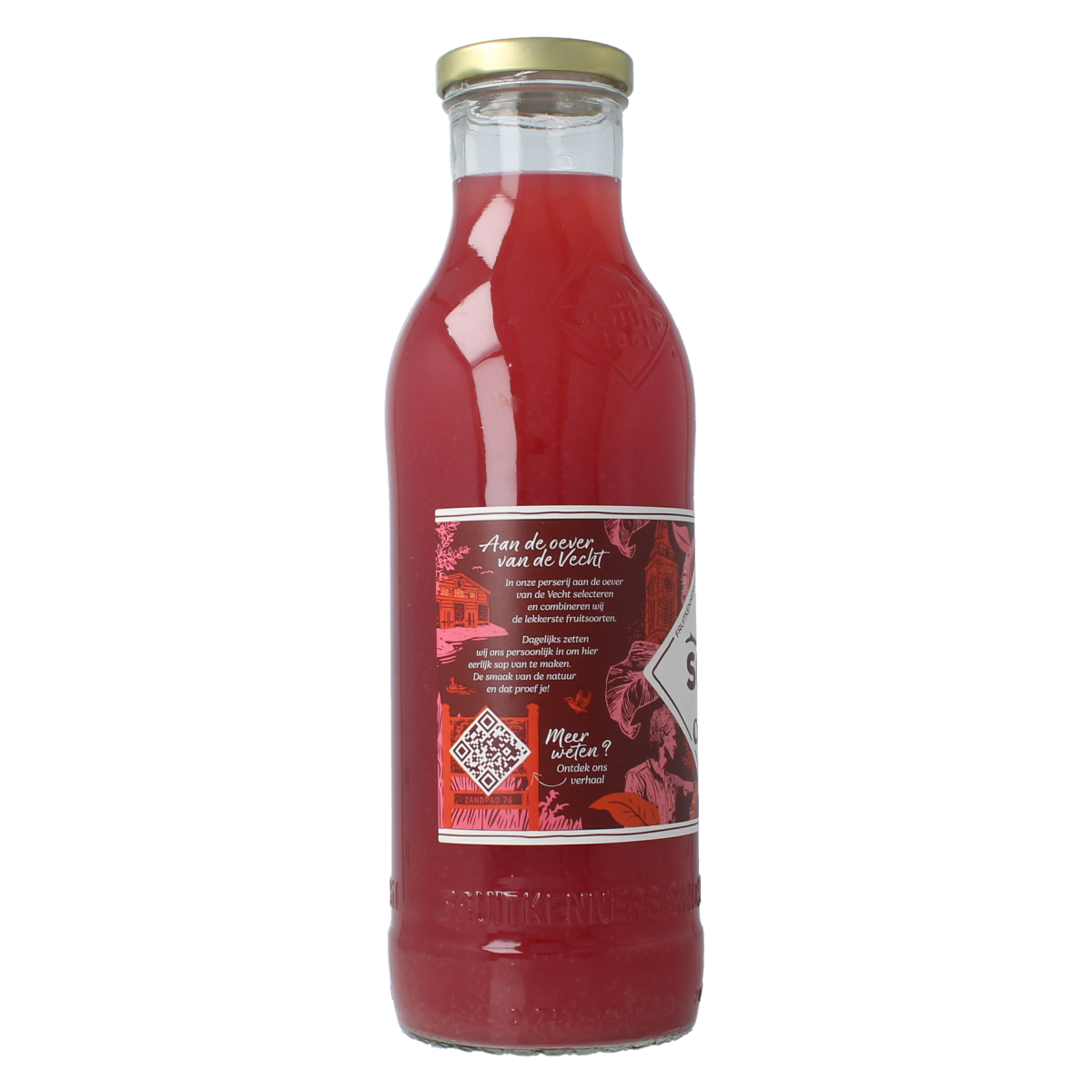 Bottle of Schulp apple and cranberry juice in a 750ml glass container, labeled with brand and product details.
