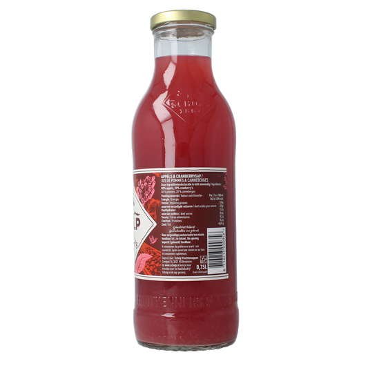 Schulp Appel & Cranberrysap bottle 750ml, a natural fruit drink with apple and cranberry flavors, shown in the image.