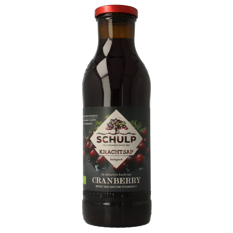 Schulp Krachtsap cranberry juice in 750ml bottle, pure organic cranberry drink with natural color and label details.