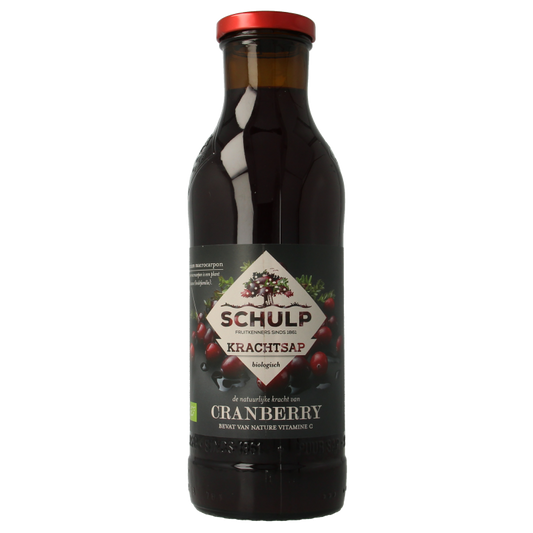 Schulp Krachtsap cranberry juice in 750ml bottle, pure organic cranberry drink with natural color and label details.
