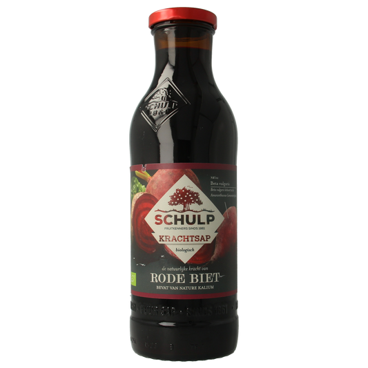 Schulp Krachtsap organic red beet juice in a 750ml bottle, pure and natural, from Schulp's drink and juice collection.