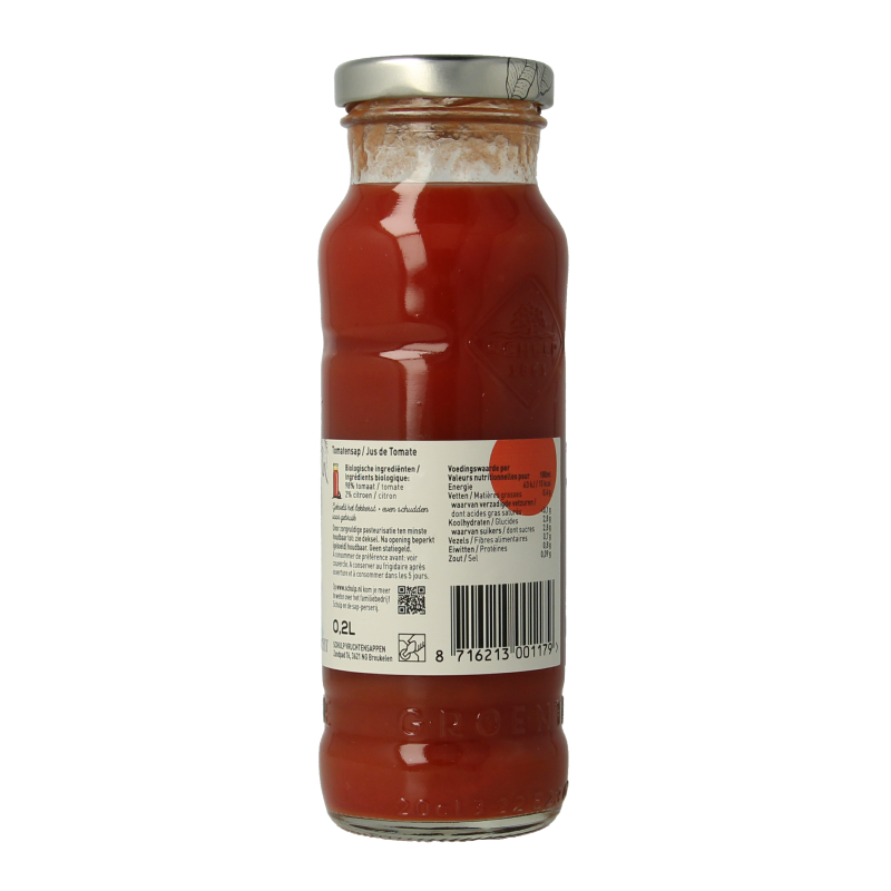 Schulp Groentje organic tomato juice in a 200ml bottle, fresh and vibrant, part of the Dranken en Sappen category.