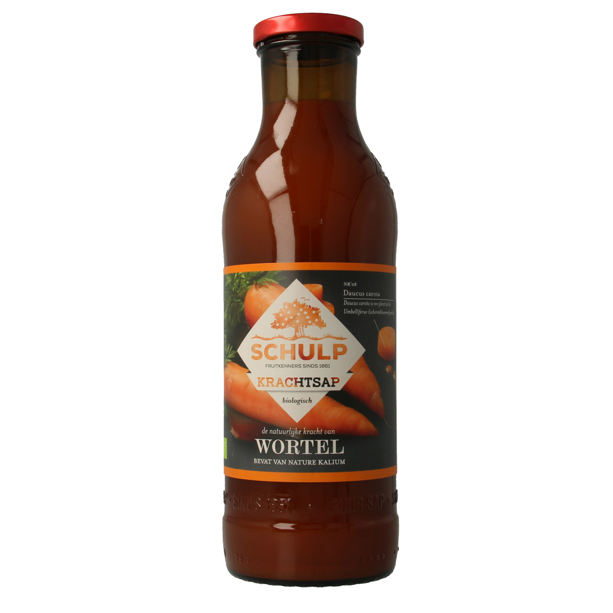 Schulp Krachtsap puur biologische wortelsap in 750ml bottle, fresh natural juice from Schulp brand for healthy drinks.