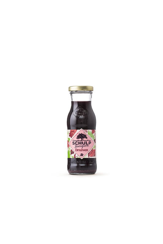 Schulp bio grape juice in a 200ml bottle, natural drink with fresh grape flavor, suitable for healthy beverage choices.