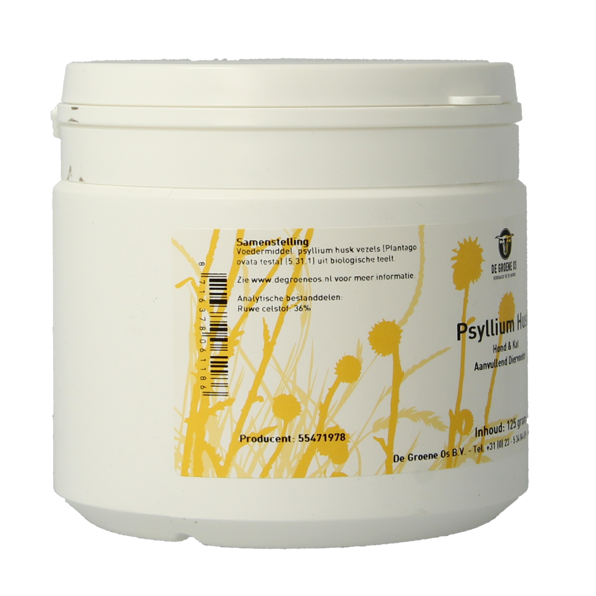 Groene Os Psyllium husk voedingssupplement voor honden en katten, 125 gram, natuurlijke vezels voor diergezondheid