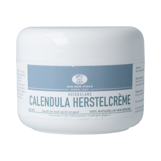 van der Pigge Huidbalans calendula herstel crème in 100ml container, soothing body care product for healthy skin.