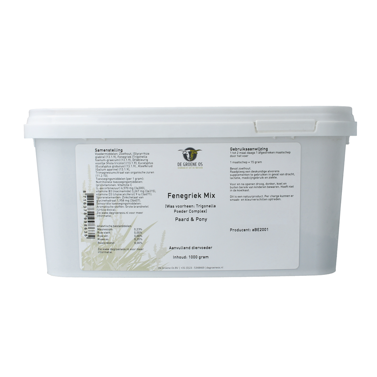 Groene Os Fenegriek mix paard en pony voedingssupplement, 1 kg, voor gezonde dieren en betere prestaties
