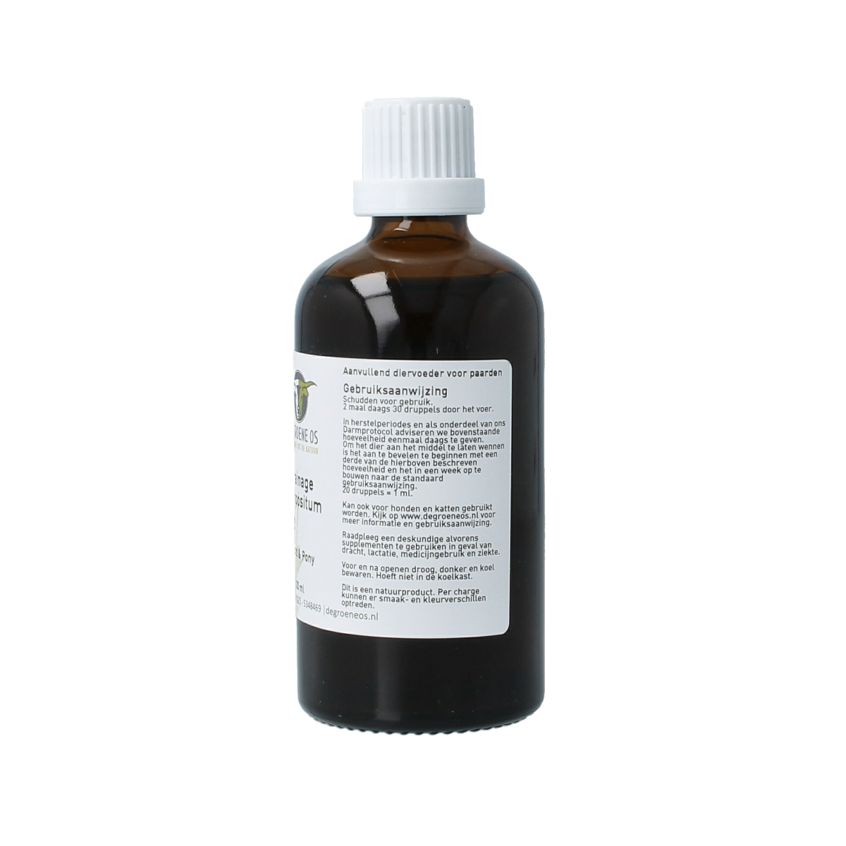 Groene Os Drainage Compositum paard en pony voedingssupplement, 100 ml, voor diergezondheid en spijsvertering.