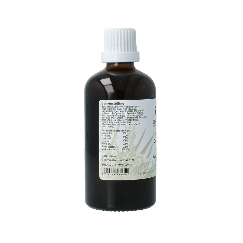 Groene Os Cynara complex paard/pony voedingssupplement in 100ml bottle, herbal supplement for equine digestive health.