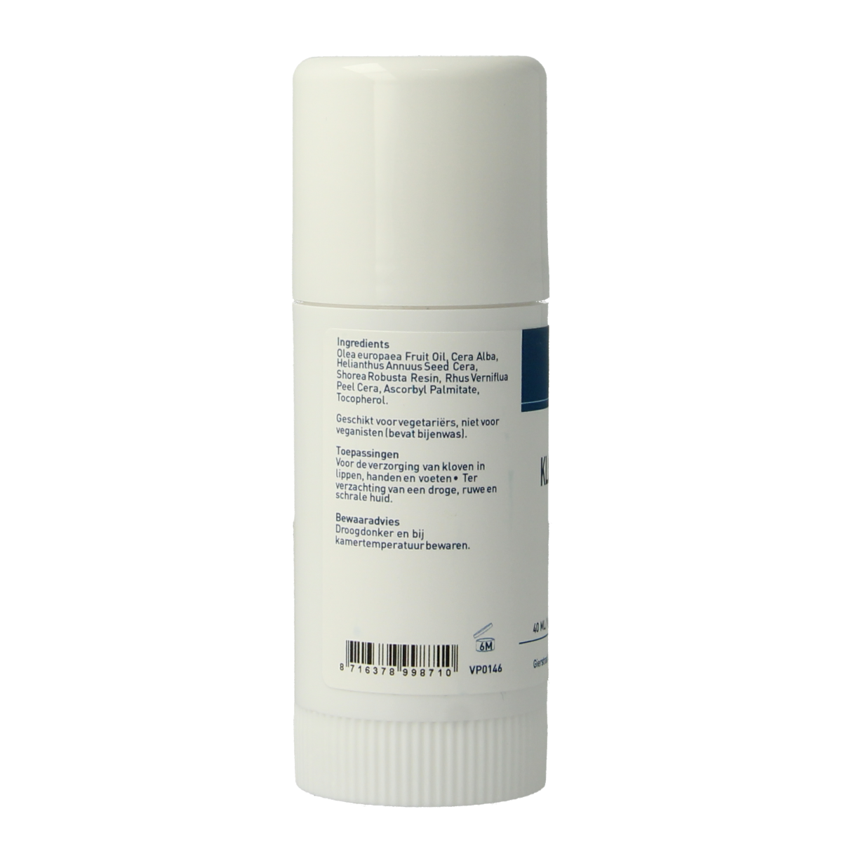 van der Pigge Klovenbalsem stick 40ml, body care product in a white stick container with blue and green accents