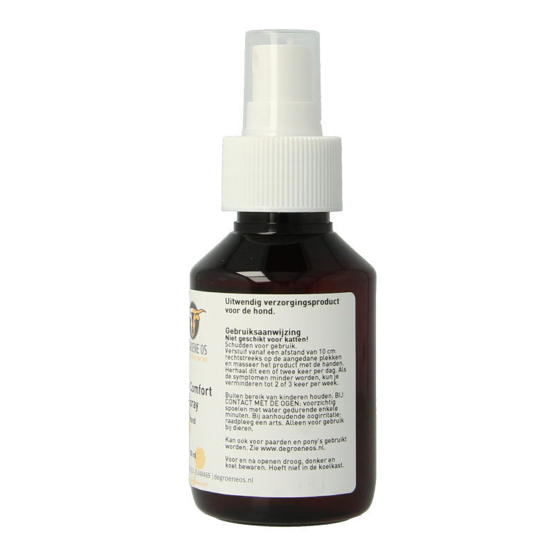 Groene Os Huid Comfort Spray voor honden, 100 ml, met kalmerende ingrediënten voor een gezonde, comfortabele huid.
