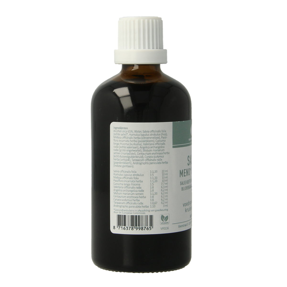 Van der Pigge Salvia Meno Complex herbal supplement in 100ml bottle, part of van der Pigge's kruidenpreparaten line.