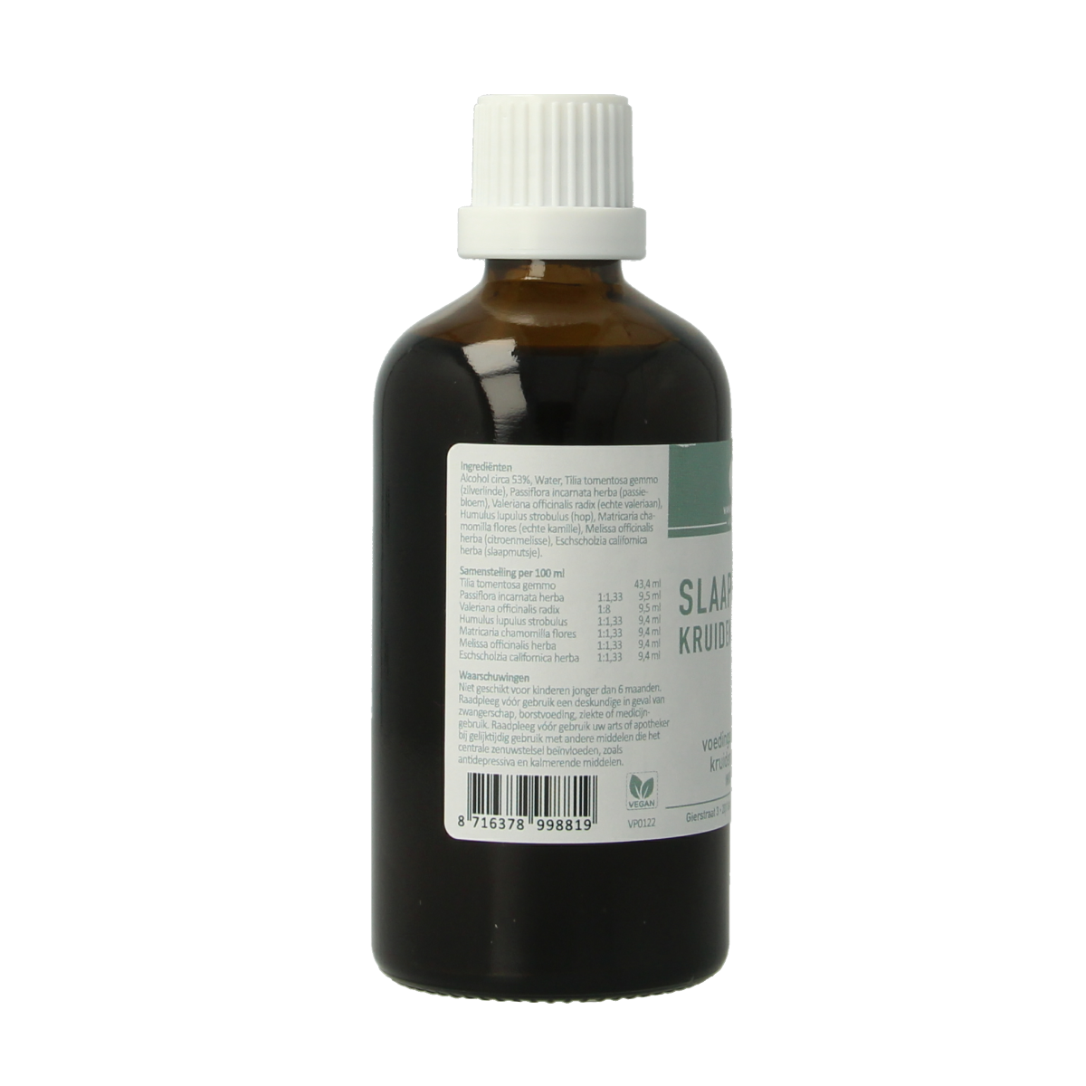 van der Pigge Slaapmutsje kruidencomplex in 100ml bottle, dietary supplement with herbal ingredients for relaxation and sleep support