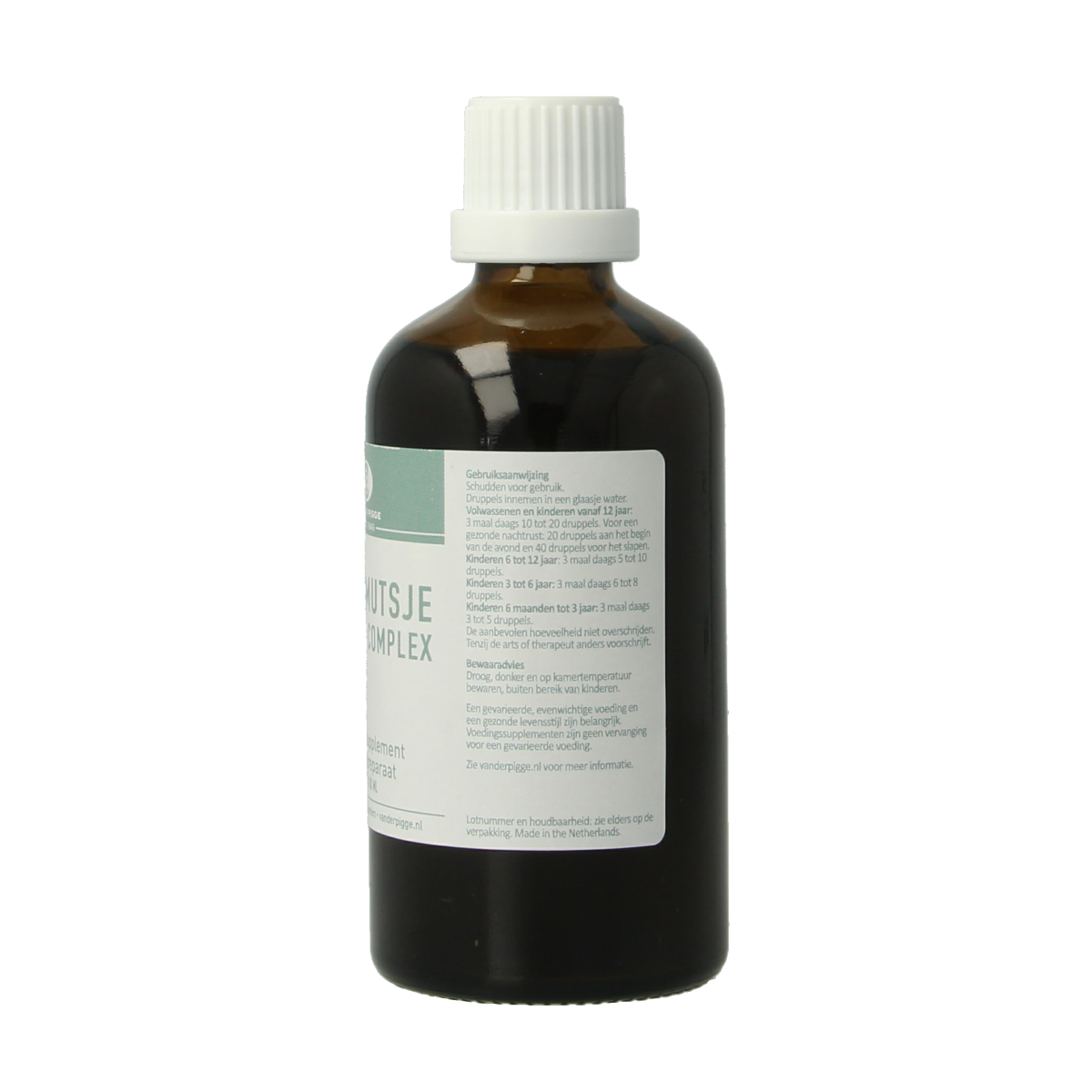van der Pigge Slaapmutsje kruiden complex voedingssupplement in 100ml bottle, herbal remedy for relaxation and sleep support